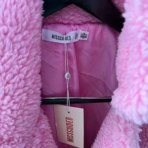 MISSGUIDED Oversized Borg Crombie Pink Teddy coat NEW WITH TAGS! US 2 UK 6.